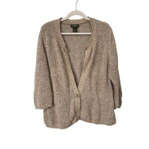 Eddie Bauer Cardigan Sweater Size XXL Single Button 3/4 Sleeve Tan Neutral Cozy
